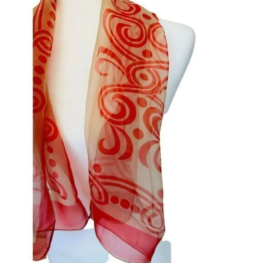 Vintage 60's 70's Red‎ & Gray Cream Swirls & Dots Pattern Retro 16x40